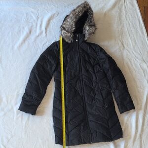 Eddie Bauer Black Puffer Winter Coat with Faux Fur Attached Hood